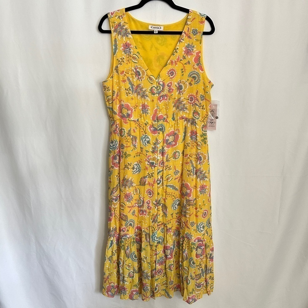 NWT Nanette Lepore Women's Sleeveless Yellow Pink Floral Tiered Midi Dress sz 14